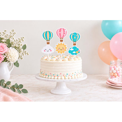 Décorations de gâteau en forme de montgolfière, toppers pour fête prénatale sur le thème des nuages ​​et du soleil, roses et turquoise, pics en carton