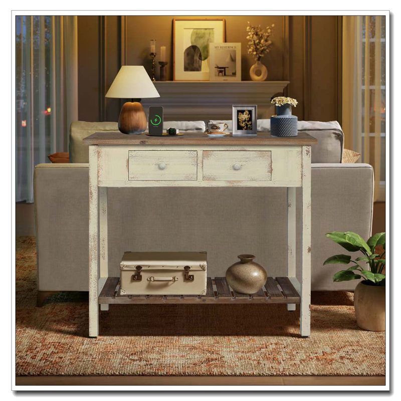 2-Drawer Console Table with Open Shelf