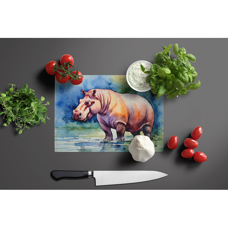 Hippopotamus Glass Cutting Board Large