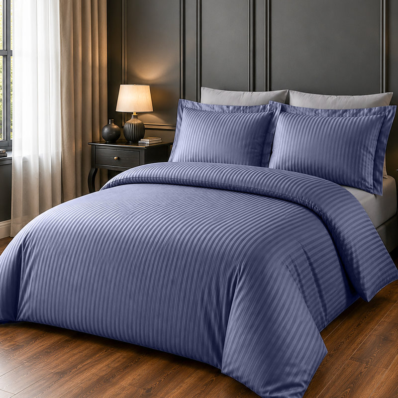 Microfiber Striped Duvet Cover Set with Pillowcases Included, Super King Duvet Cover + 2 Standard Pillowcases, Washed Blue