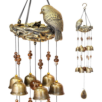 Carillon de nid d'oiseau, carillons pour l'extérieur avec 12 cloches pour la gloire «Mothers Love Gift», carillons de clochettes pour l'extérieur de la cour de jardin, bronze