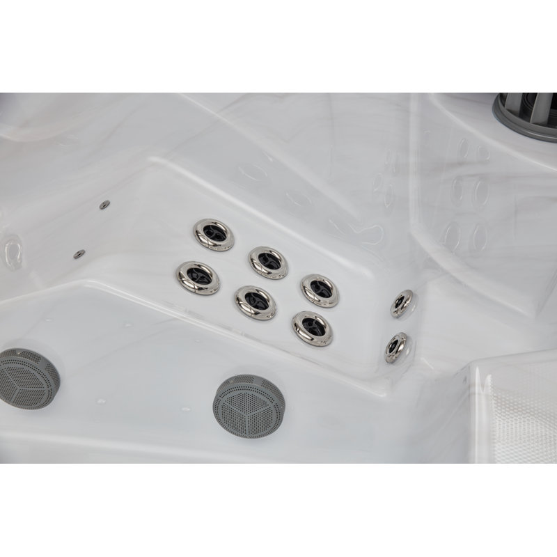Danika 5-Person Gray Acrylic Rectangle Hot Tub with Jets and LED Lighting
