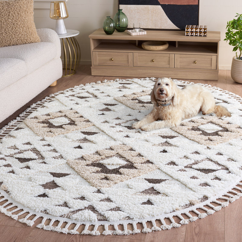 Tapis performance à poil long à pampilles à motif marocain, Ovale 6 pi x 8 pi