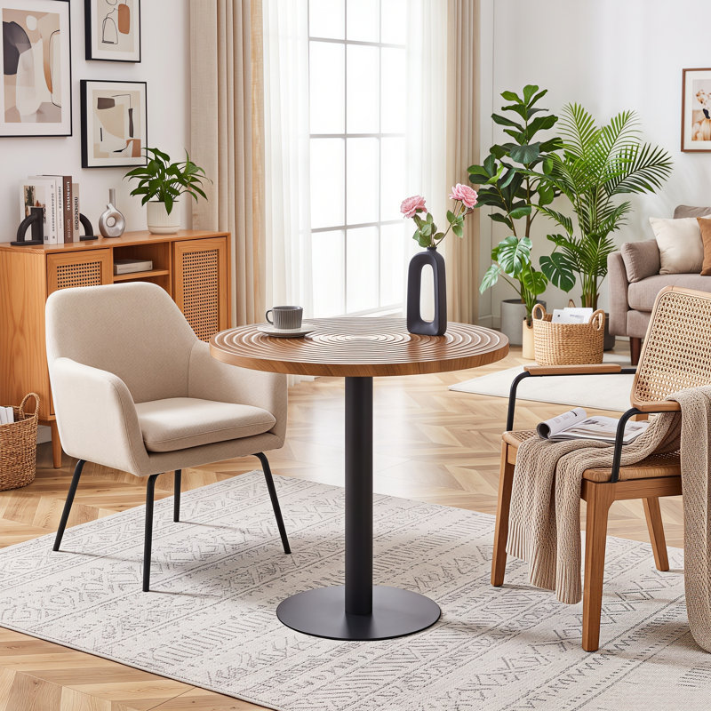 Table de salle à manger ronde moderne de 80 cm (31,5 po) avec dessus en bois et pied central en métal