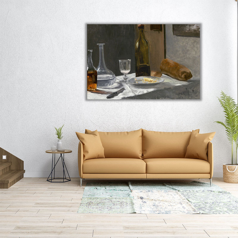 Nature morte avec bouteille, carafe, pain et vin, 1862-1863 - reproduction d'art sur toile, H 32 po x l 48 po