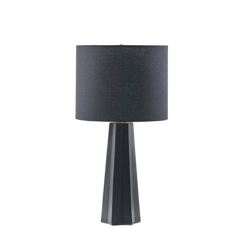 Athena Matte Black Geometric Ceramic Table Lamp with Drum Shade