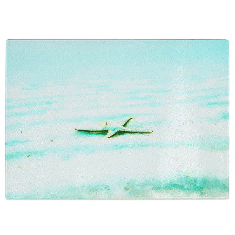 Tempered Glass Starfish on the Seabed Chopping Board, 39 cm W x 28.5 cm L