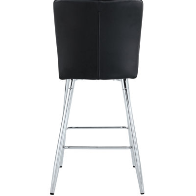 Élégantes chaises de bar en polyuréthane noir avec pieds en métal argenté, coussin épuré et confortable, pour les cafés et les salons