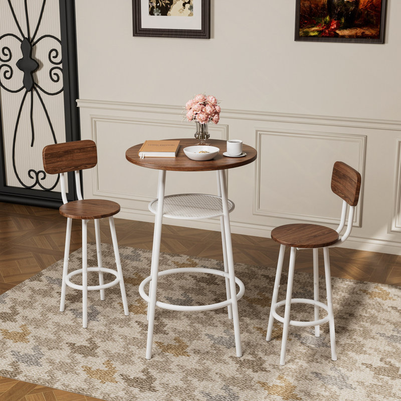 Ensemble de table de bar 3 pièces avec 2 tabourets de bar - Table de pub moderne avec dossiers et tablette de rangement