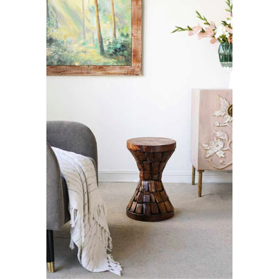 Table d'appoint en bois brun de 11,8 po x 11,8 po x 18,1 po, légère et durable en pouces de salon rustique, pour
