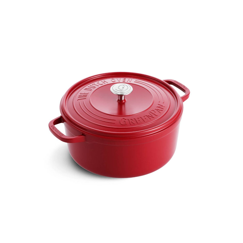 Greenpan Featherweights Dutch Oven 22cm 3 Litre - Black, Red, 13cm H x 30.5cm W x 22cm D, 3L