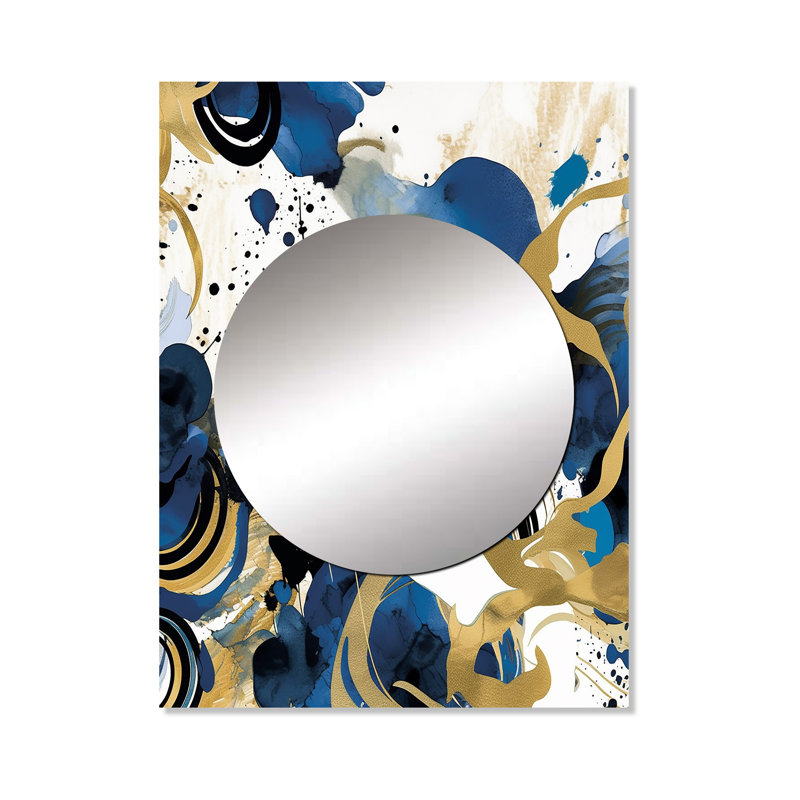 Thorwar, motif abstrait avec textures bleues et dorées - grand miroir minimaliste, décor mural moderne unique, art imprimé en métal