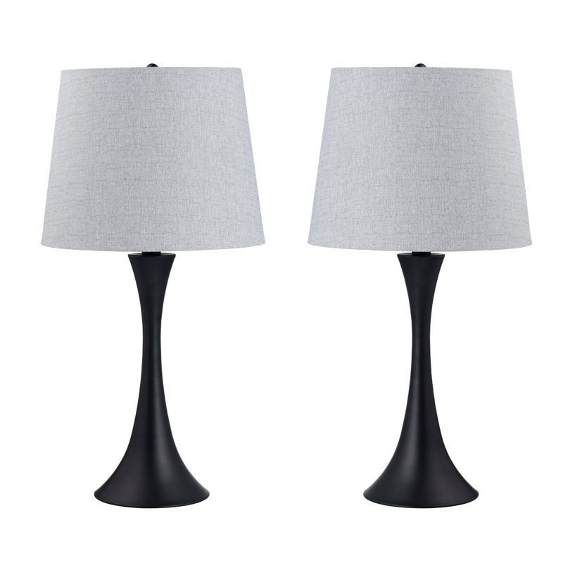 Set Of 2 Metal Table Lamp With Shade, White, Black