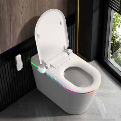  Toilette BCANHome Nordic Smart avec bidet et couvercle à ouverture automatique, hauteur de chaise conforme à l'ADA, siège chauffant à fermeture en douceur, double chasse automatique sans réservoir de 1,28 gallon, nettoyage par massage, lavage / sécheuse à chaud, diffuseur d'arôme, télécommande