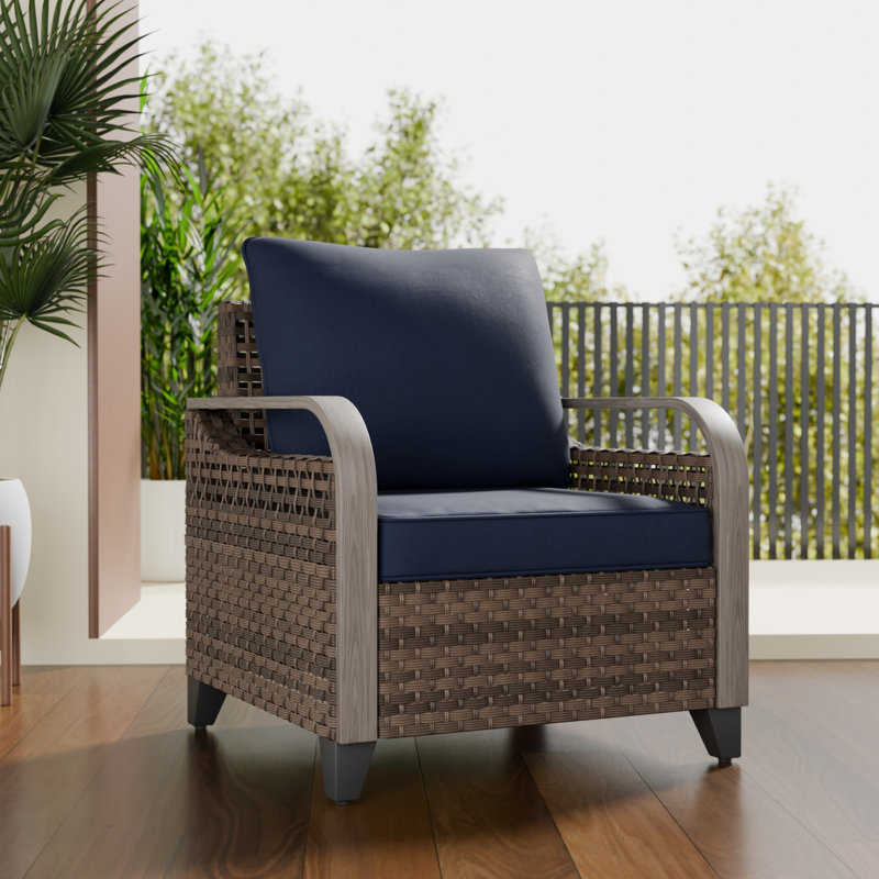 Fauteuil d'extérieur en rotin avec coussins Patio, Bleu très foncé