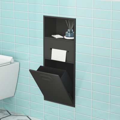 Poubelle encastrée l 12 po x H 26 po, niche encastrée en acier inoxydable avec rangement pour papier hygiénique, organisateur de cuisine et de salle de bain imperméable pour usage résidentiel et commercial
