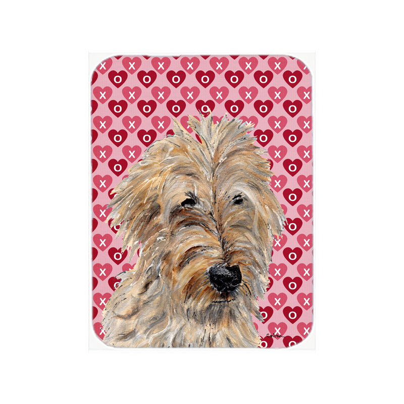 Planche à découper en verre 2 coeurs et love caroline Goldendoodle