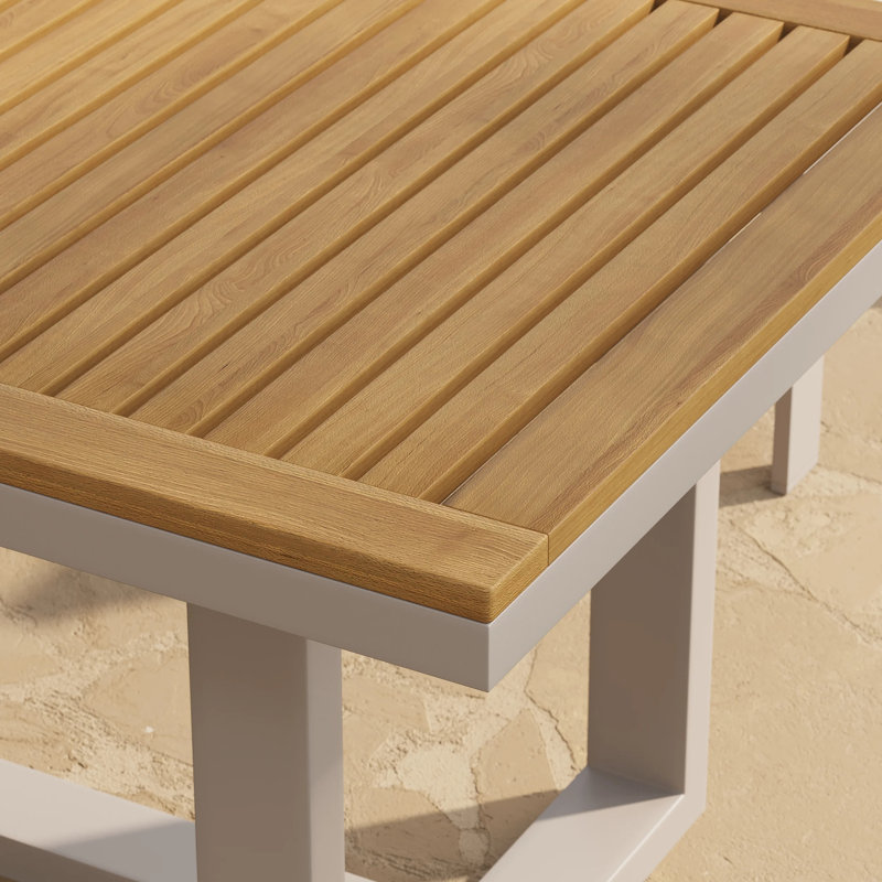 Table de salle à manger de patio, teck Tevara et table d'extérieur en aluminium pour 6 à 8 personnes avec structure résistante aux intempéries pour terrasse