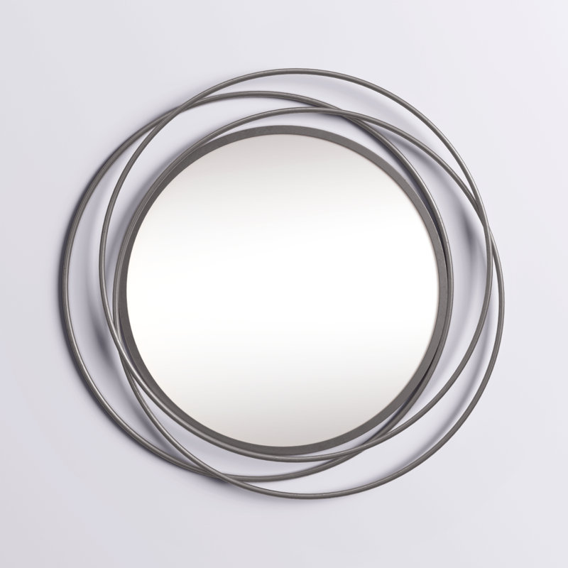 Metal Round Wall Mirror with Overlapping Circles, Grey