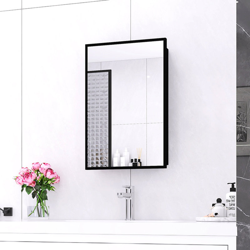 Armoire à pharmacie noire avec miroir, H 24 po x l 16 po x P 4,9 po