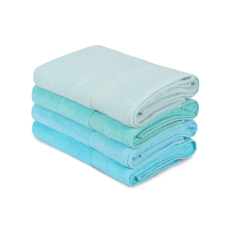 Ensemble de 4 serviettes de bain 100% coton 4 pièces, Vert eau / vert clair / vert