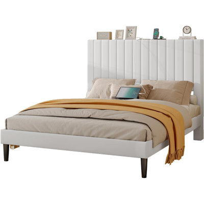 Alti 44.8'' Velvet Upholstered Tufted Bed Frame with Charging Station