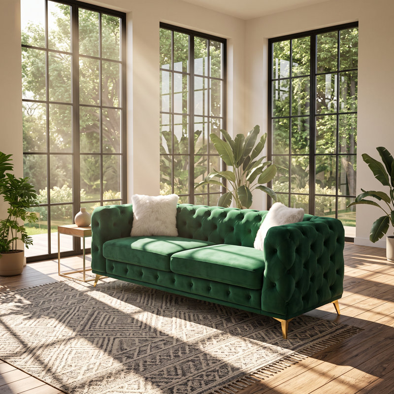Canapé Chesterfield 3 places en velours l 82,5 po x P 32,75 po x H 30,25 po