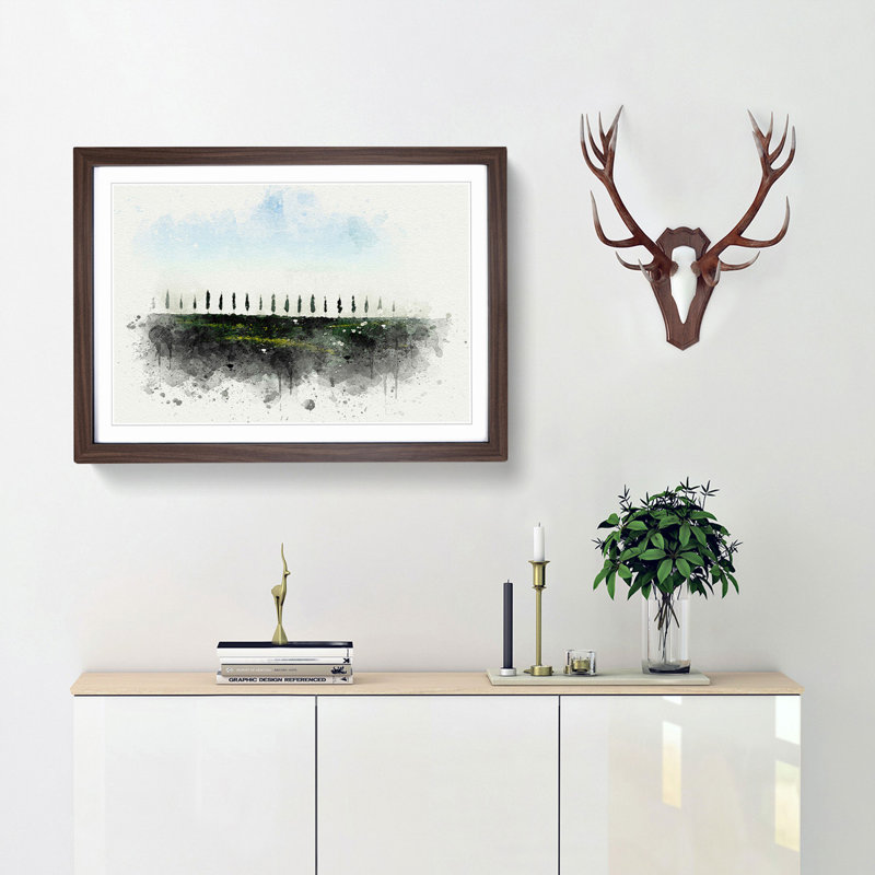 Tuscany Fields in Siena Italy in Abstract - Picture Frame Graphic Art Print, 35cm H x 50cm W x 2cm D, Walnut