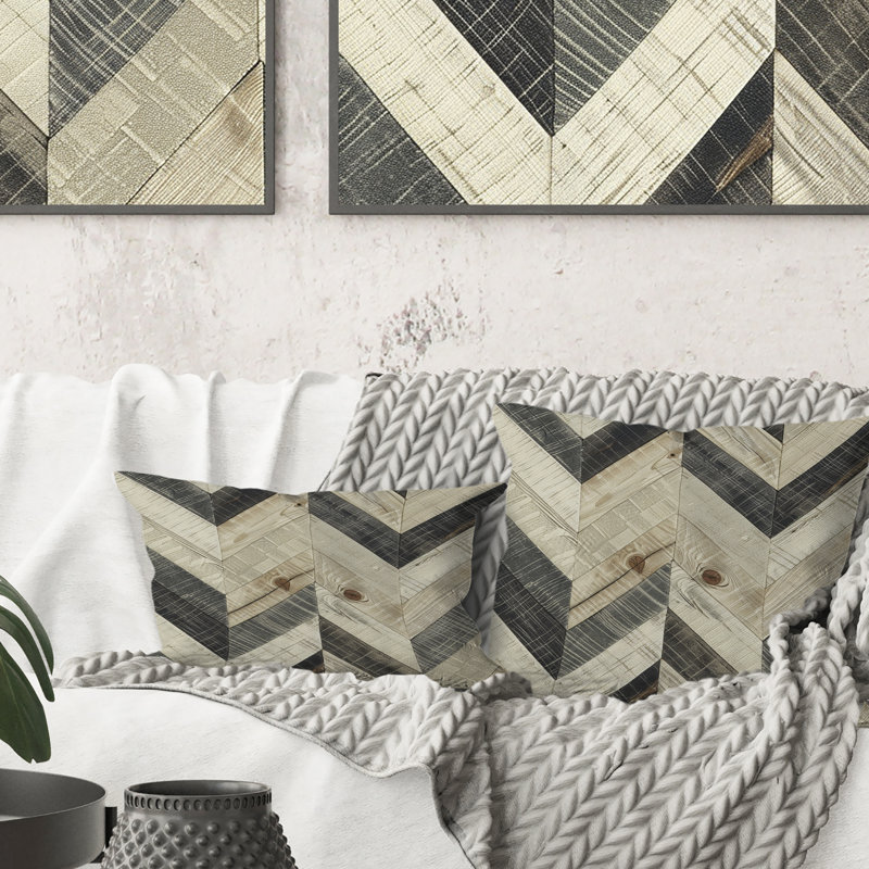 Imprimé à chevrons gris III - Coussin traditionnel, H 16 po x l 16 po