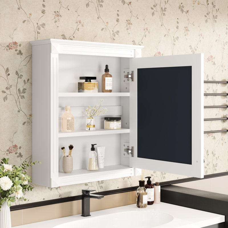 24'' X 27'' Storage Cabinet For Bathroom Use - , Practical Design With Mirror Wall Mounted,, White