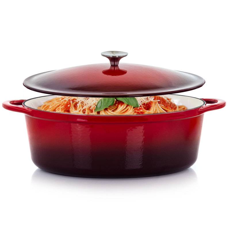 Mega Chef MG-CO33 Oval Cast Iron Casserole Bakeware, Red