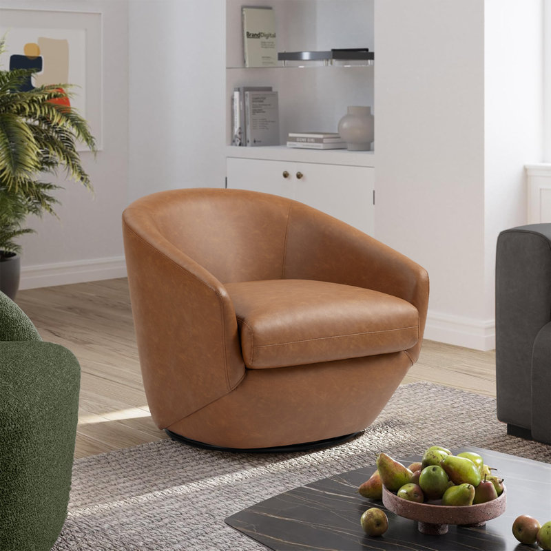 Fauteuil demi-tonneau pivotant en similicuir Aunna, Similicuir brun