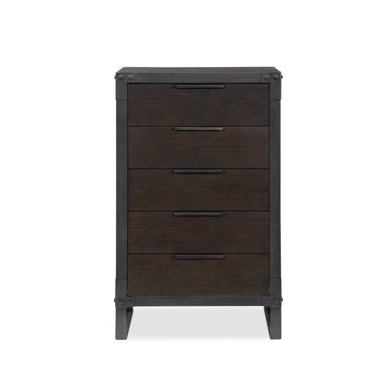 Commode 5 tiroirs Pacie, Brun chêne