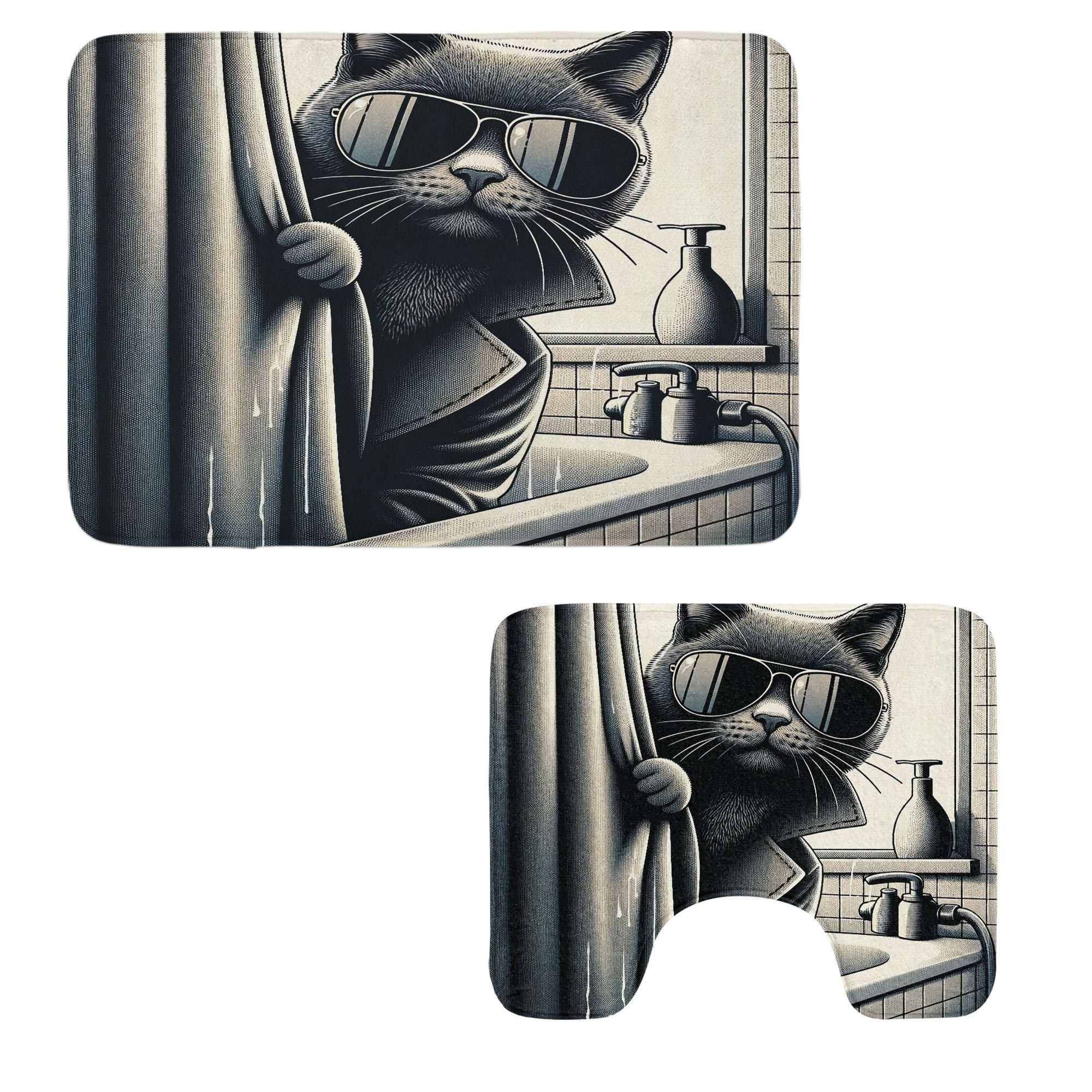 Dakota Fields Cat Bathroom Rug Set 2 Pieces Rectangle & Contour Mats ...
