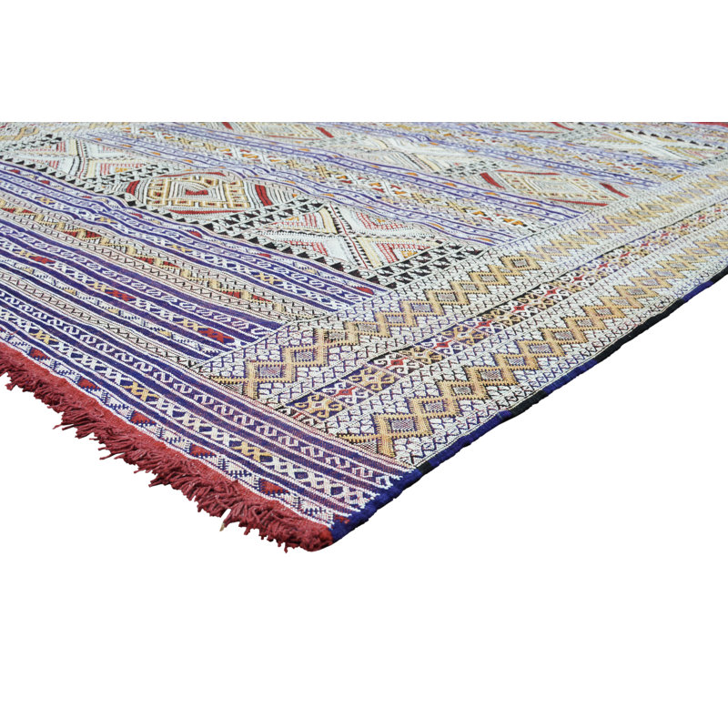 One-of-a-Kind Rectangle 6'9'' X 8'5'' 1990s Wool Area Rug Blue/Gold/Orange