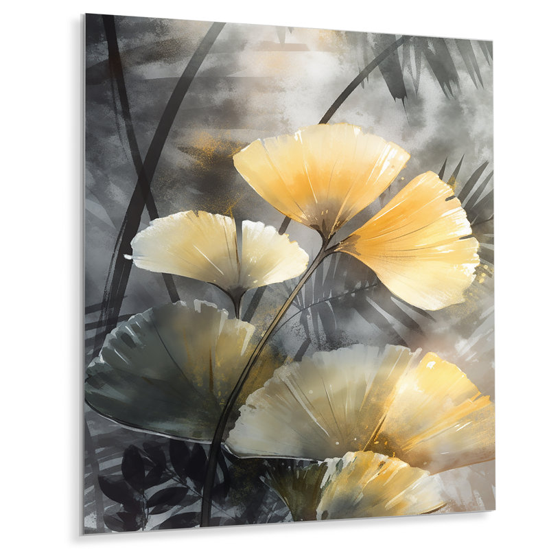 Œuvre d'art tropical Gingko sur impression métallique, H 20 po x l 12 po x P 1 po