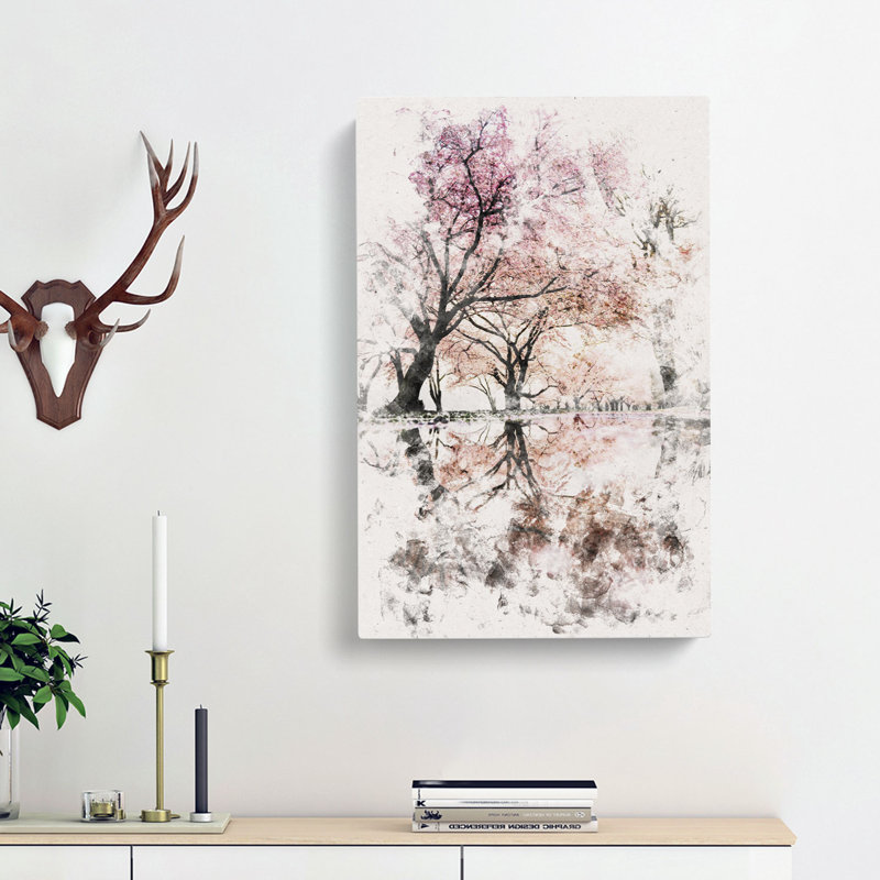 Reflection Of The Pink Blossom Trees - Wrapped Canvas, 91cm H x 60cm W x 3cm D