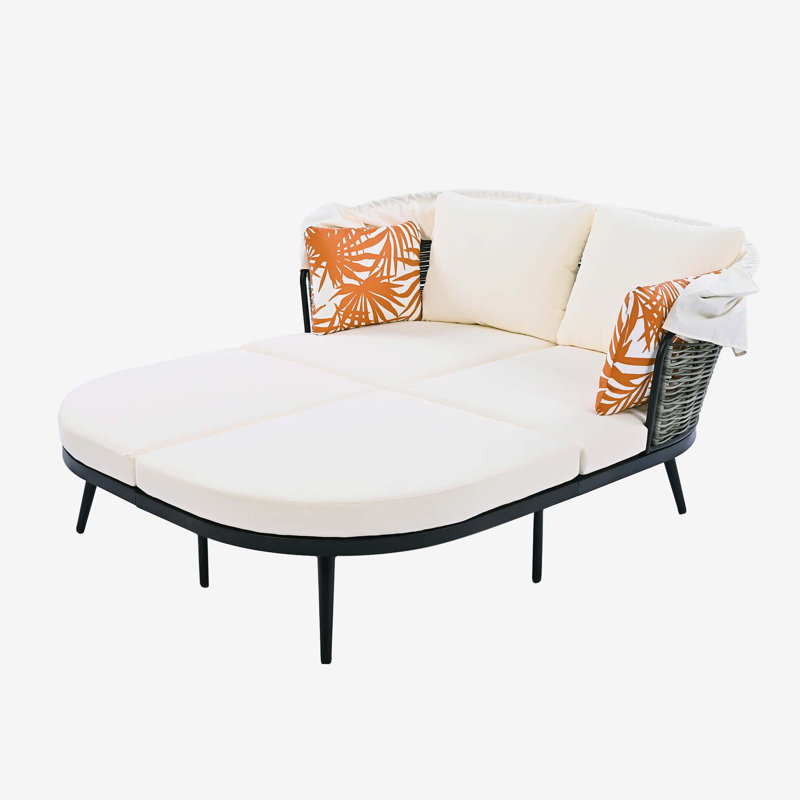 Lit de jour d'extérieur avec coussins Dafny, Beige/gris