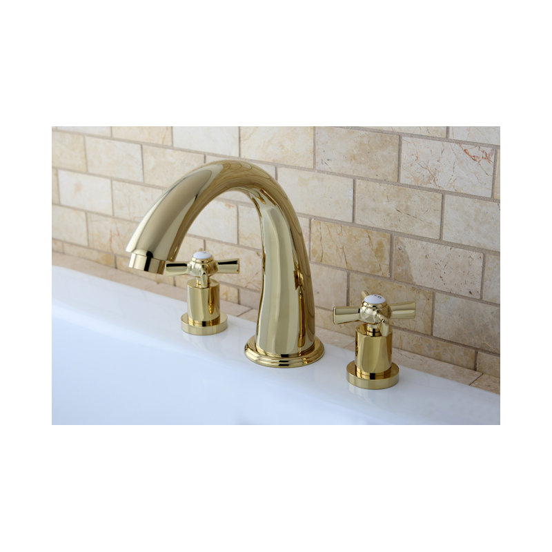 Kingston Brass Millennium Two-Handle 3-Hole Deck Mount Roman Tub Faucet, Polished Brass