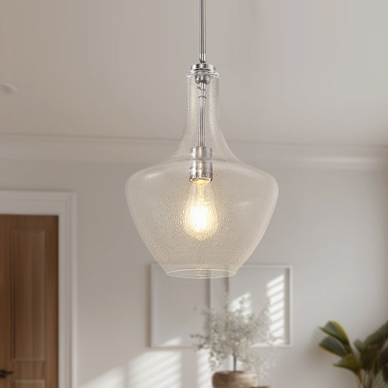 Silver Bubble Glass Pear-Shaped 1-Light Pendant