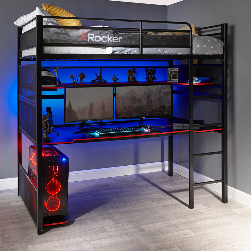 X Rocker Battlestation High Sleeper Loft Gaming Bed with Built-in-Desk