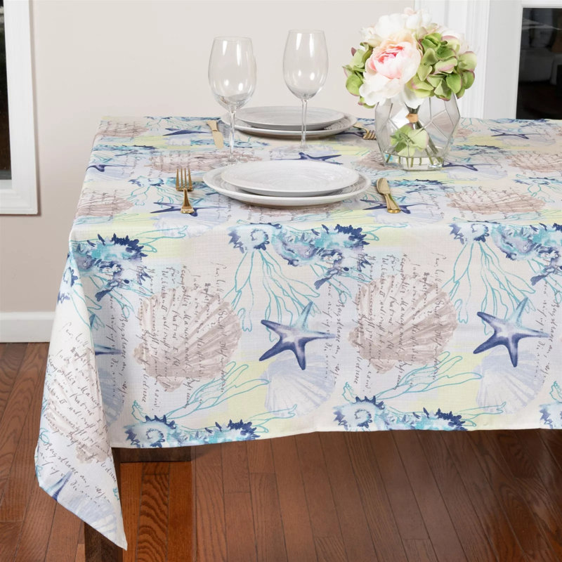 Autume Coastal Indoor/Outdoor Spring/Summer Fabric Tablecloth, 52" Square