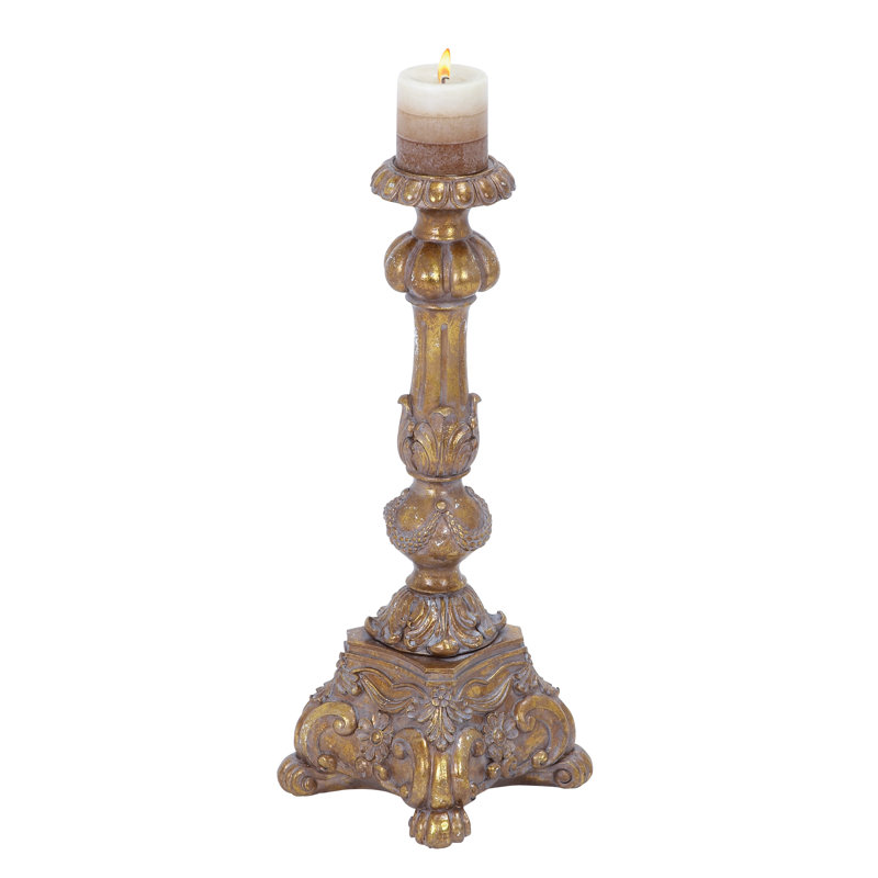 Grand porte-bougie décoratif en polystone, Or