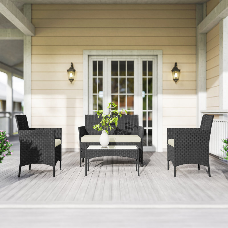 Outsunny 4 Seater Rattan Garden Furniture Set Garden Sofa Set Cream White