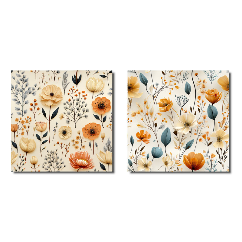 Swanley - Ensemble de 2 collages carrés botaniques abstraits, H 30 po x l 61 po, Toile tendue