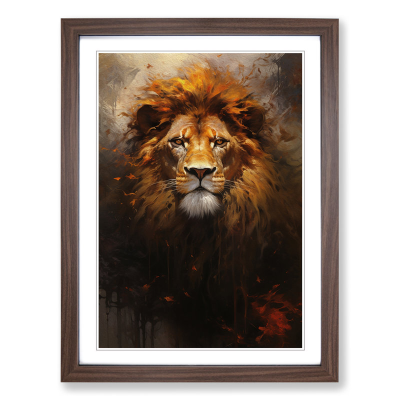 Lion Informel No.3 Framed Print, 46cm H x 34cm W x 2cm D, Walnut