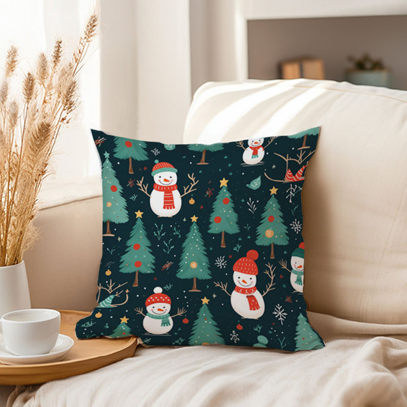 Holiday Christmas Trees Snowman Pattern III Modern, 16"H x 16"W