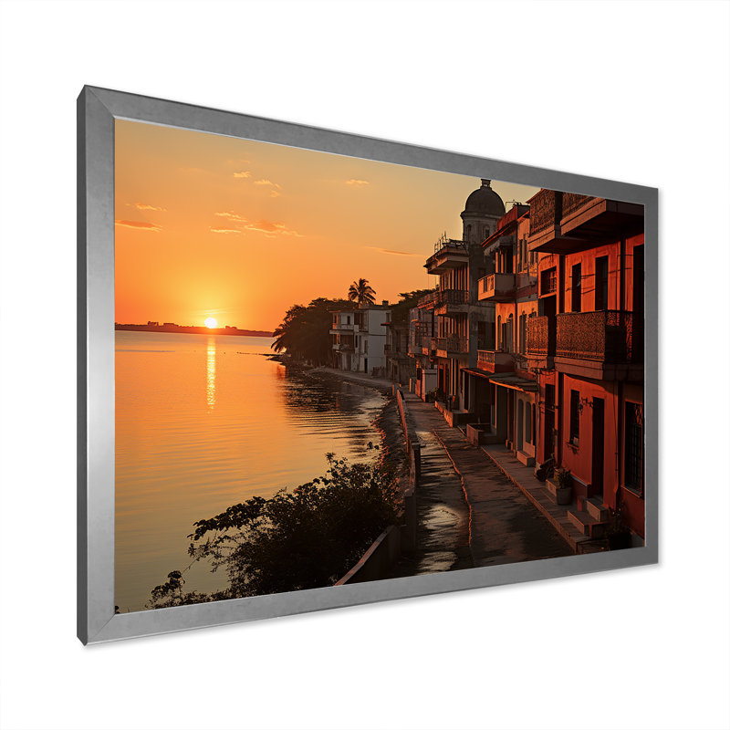 " Havana Sunset Panorama ", Silver Single Picture Framed, 16'' H x 32'' W x 1" D