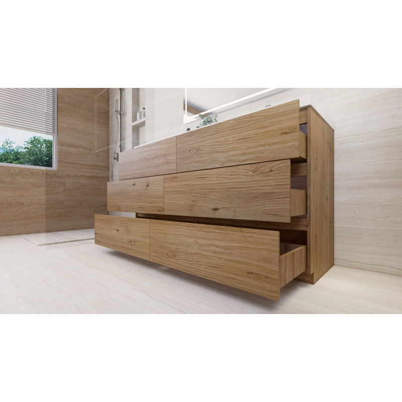 Hanzila 59.05'' Single Bathroom Vanity with Acrylic Top, Natural Oak
