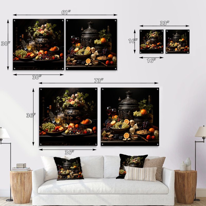 Worldly Symphony Fruit Cuisine - International Cuisine, ensemble de 2 verres muraux en acrylique, H 16 po x l 33 po